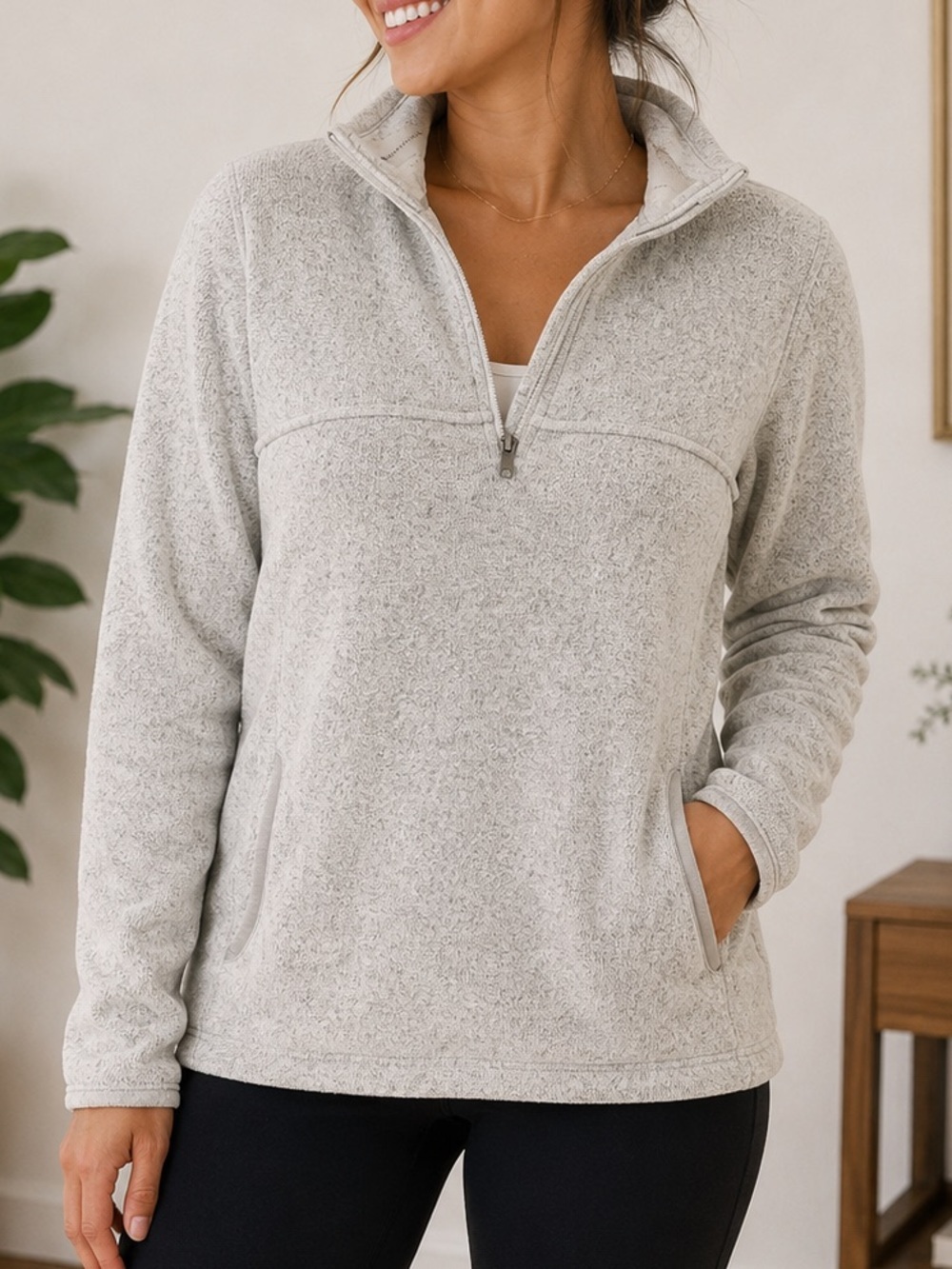 Thread & Supply Light Gray Quarter-Zip Pullover Jacket SMALL